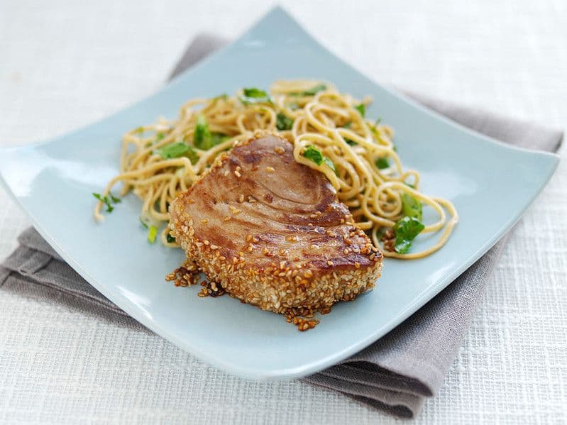 Sesame-Rolled Tuna with Coriander Noodles - Hamiltons Fish