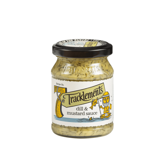 Dill & Mustard Sauce (140g) on a slate background, from Hamiltons Fish