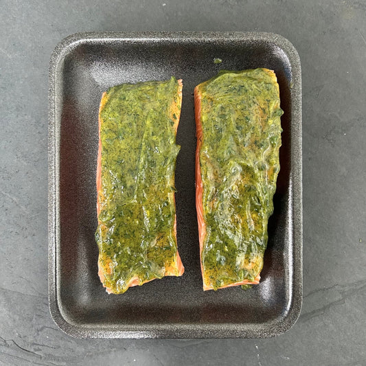 Flavoured Salmon Portions on a slate background, from Hamiltons Fish