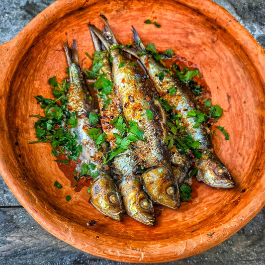 Fresh Wild Sardines on a slate background, from Hamiltons Fish