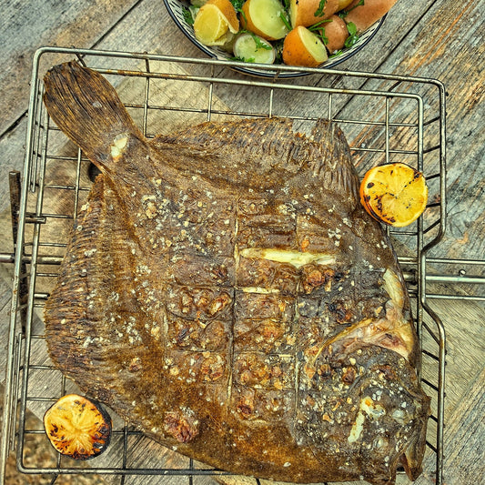 Fresh Wild Turbot on a slate background, from Hamiltons Fish
