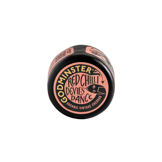 Godminster Red Chilli Devil’s Dance Cheddar (200g) on a slate background, from Hamiltons Fish