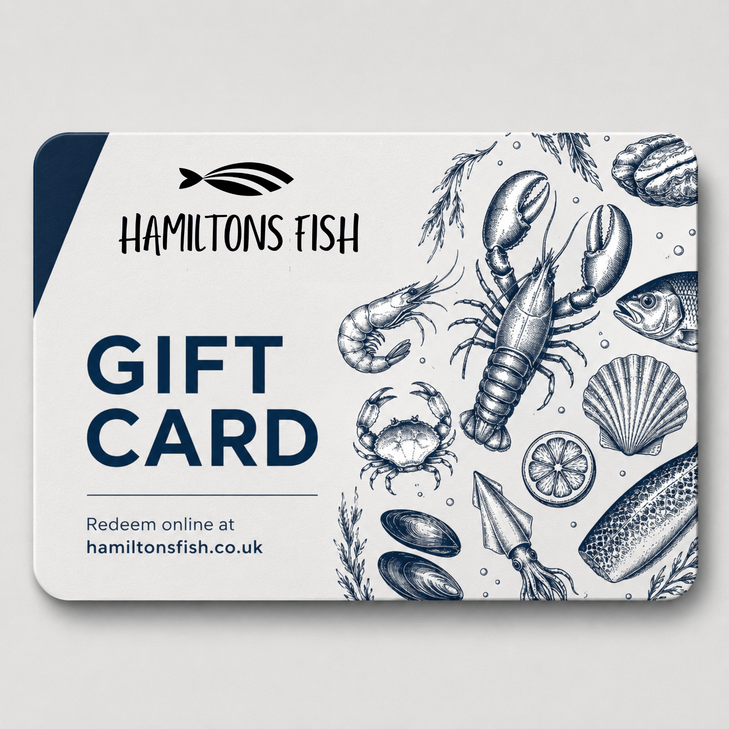 Hamiltons Fish Digital Gift Card on a slate background, from Hamiltons Fish