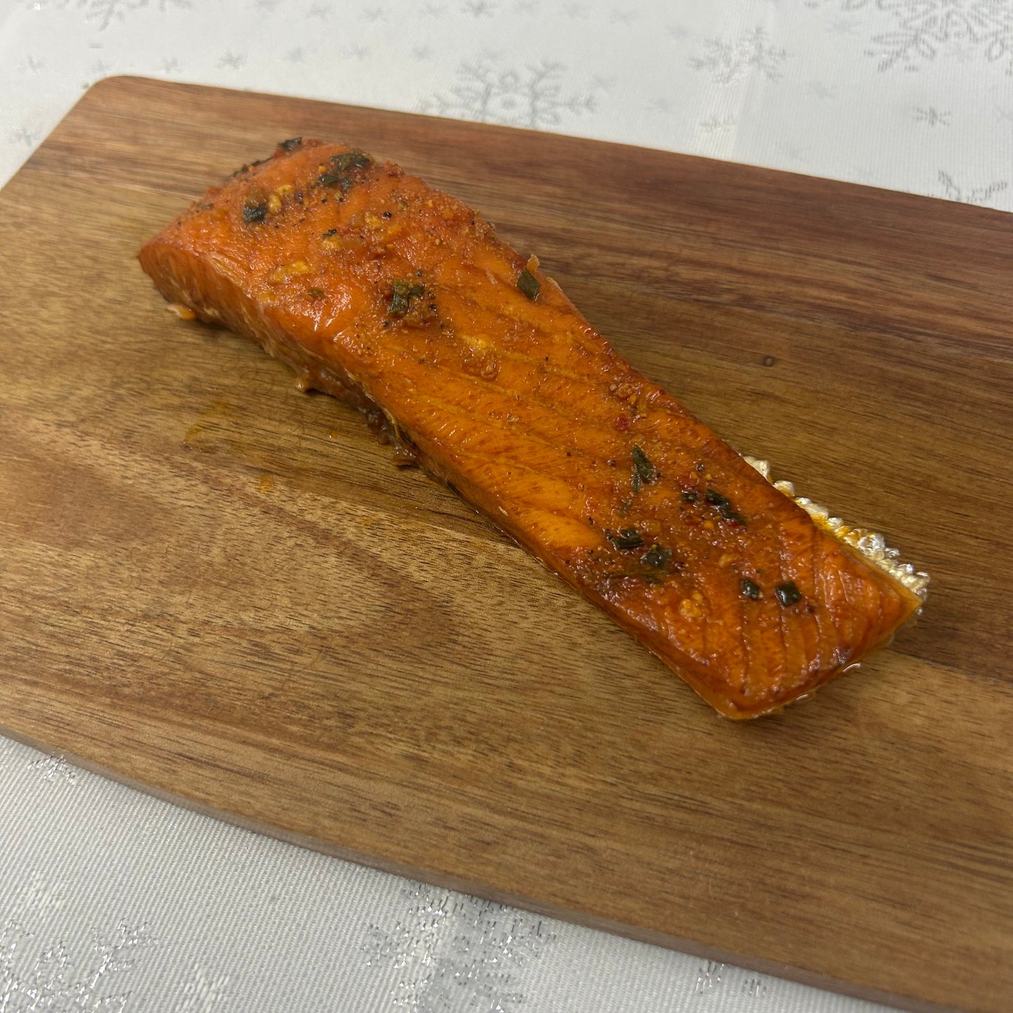 Hot Smoked Salmon with Honey & Chilli on a slate background, from Hamiltons Fish