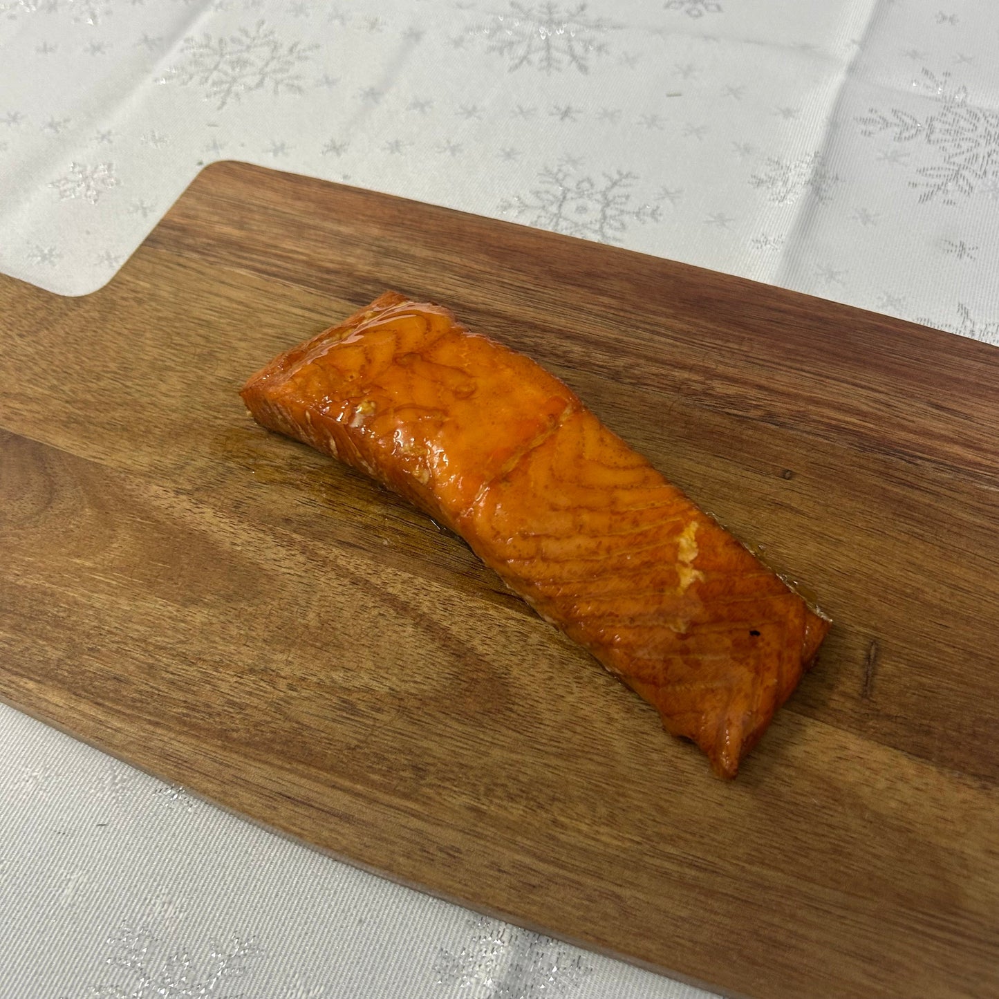 Hot Smoked Salmon with Maple Syrup on a slate background, from Hamiltons Fish