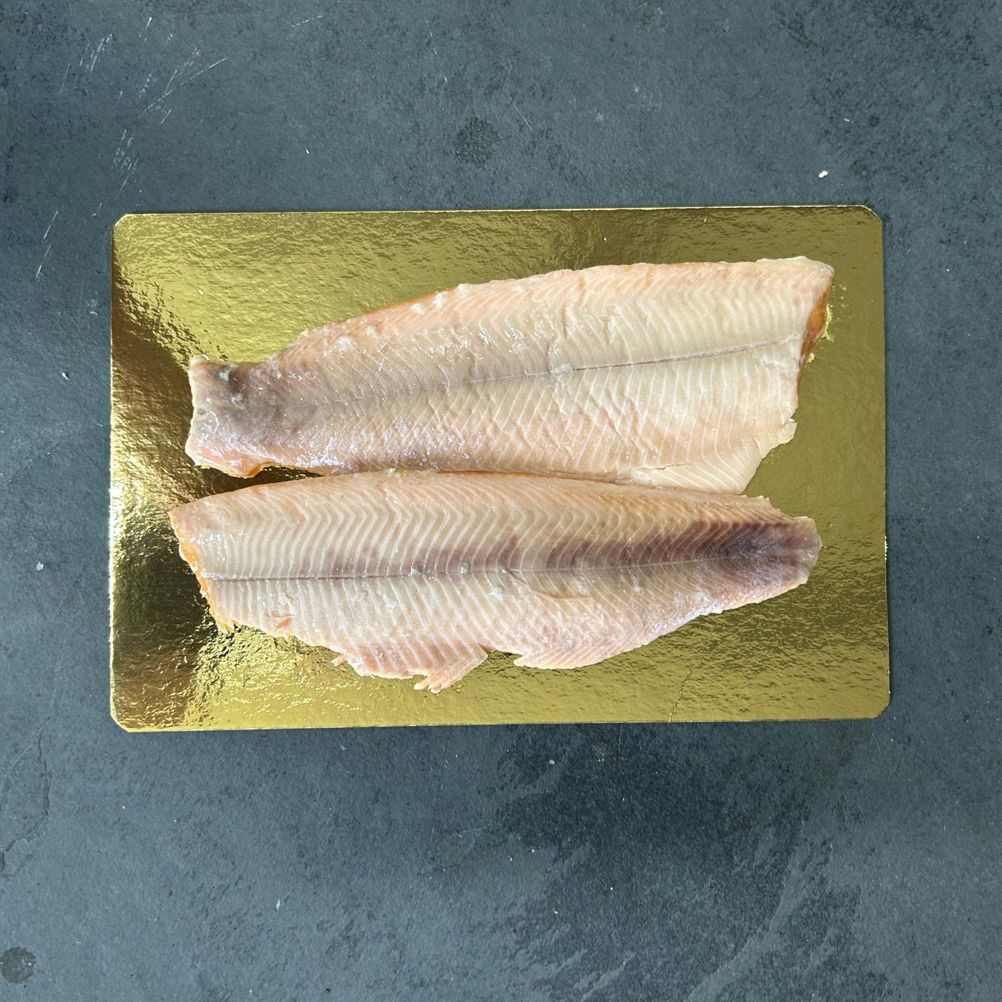 Kiln Roast Trout on a slate background, from Hamiltons Fish
