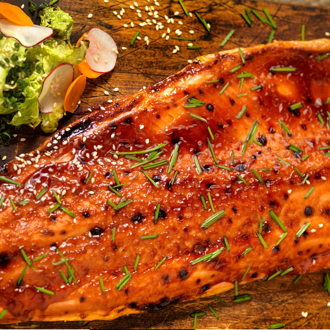 Loch Duart Salmon Sides on a slate background, from Hamiltons Fish