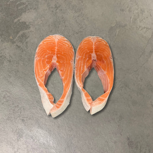 Loch Duart Salmon Steaks on a slate background, from Hamiltons Fish