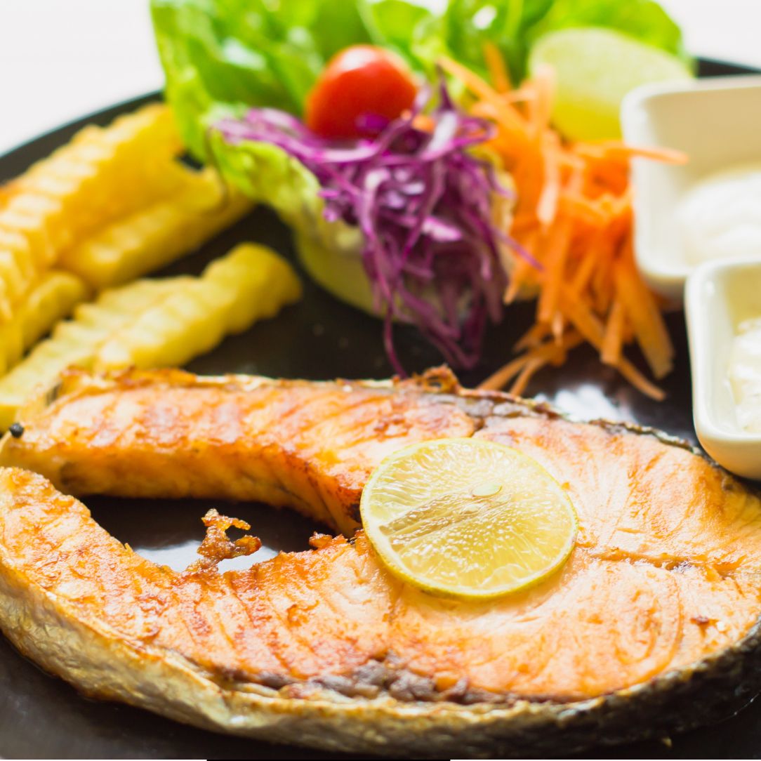 Loch Duart Salmon Steaks on a slate background, from Hamiltons Fish