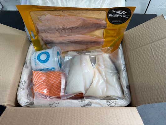 March Fish Box on a slate background, from Hamiltons Fish