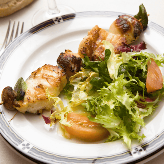 Monkfish Kebab Skewers on a slate background, from Hamiltons Fish