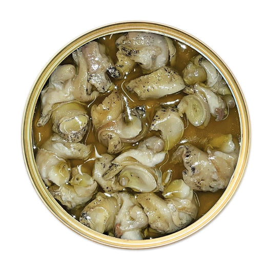 Norfolk Whelks with Chilli and Garlic (110g) on a slate background, from Hamiltons Fish