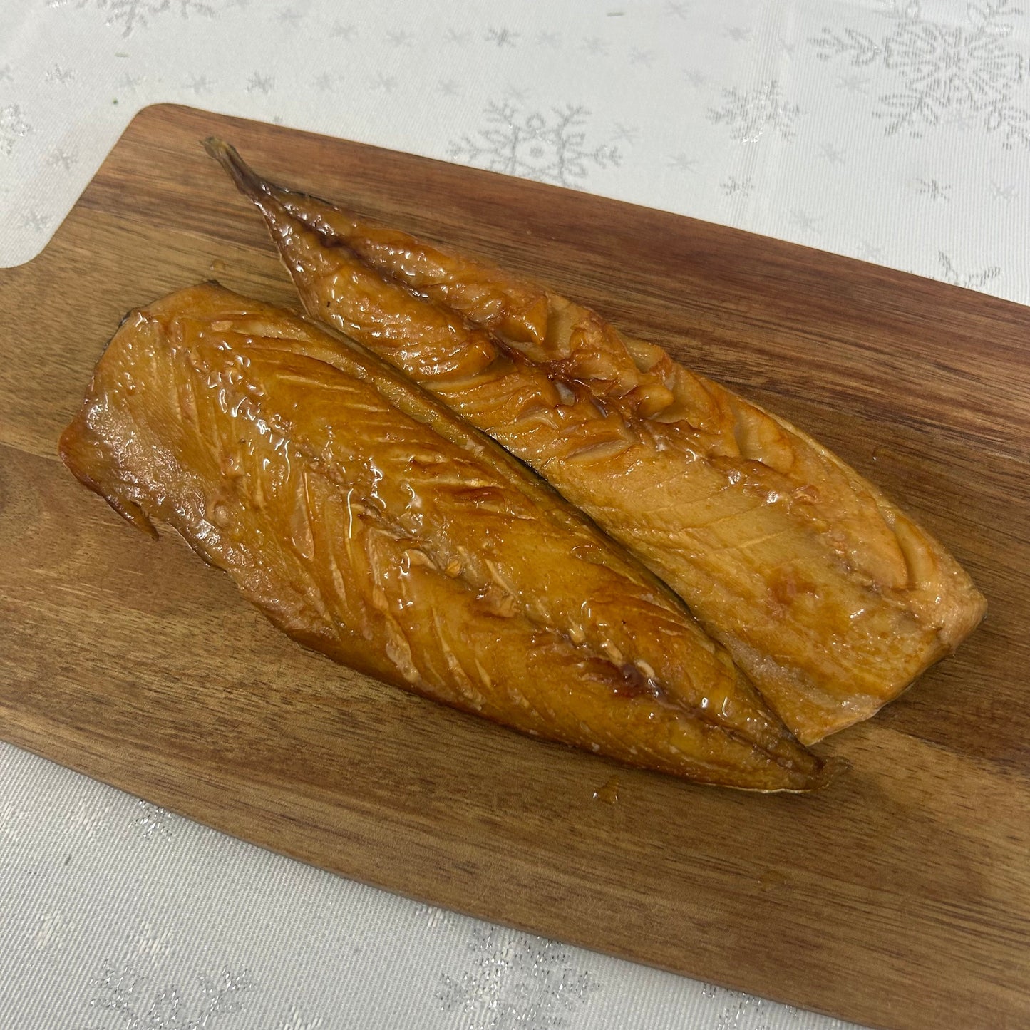 Smoked Mackerel with Maple Drizzle on a slate background, from Hamiltons Fish
