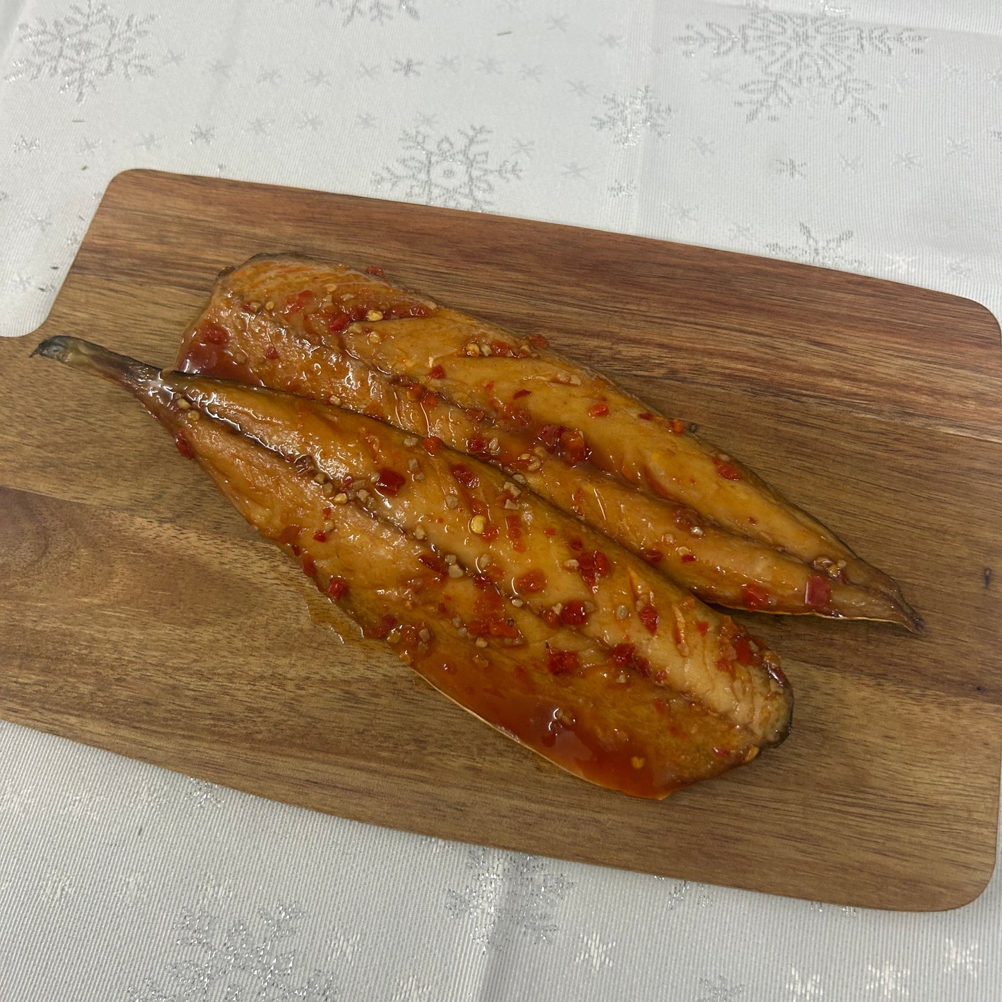 Smoked Mackerel with Sweet Chilli on a slate background, from Hamiltons Fish
