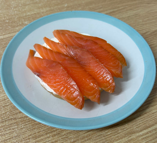 Smoked Salmon Sashimi Style on a slate background, from Hamiltons Fish