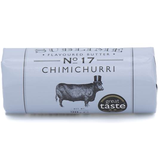 Sublime No. 17 Chimichurri Butter (90g) on a slate background, from Hamiltons Fish