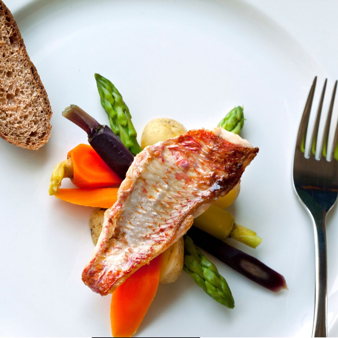 Wild Red Mullet Fillets on a slate background, from Hamiltons Fish