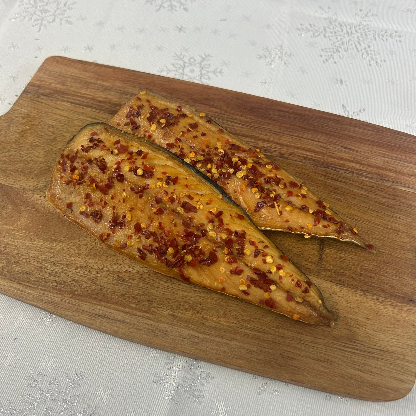 Chilli Smoked Mackerel Fillets on a slate background, from Hamiltons Fish