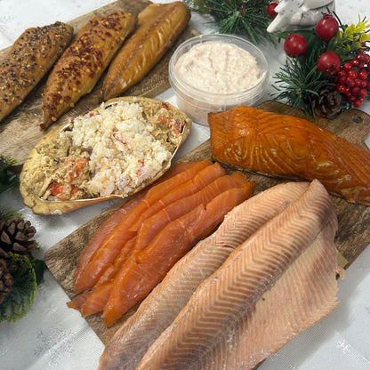 Christmas Variety Box on a slate background, from Hamiltons Fish