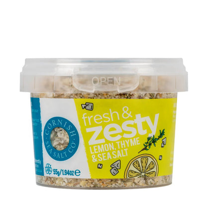 Cornish Sea Salt Fresh & Zesty Cornish Salt (55g) on a slate background, from Hamiltons Fish