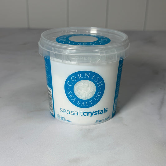 Cornish Sea Salt Original Sea Salt Flakes (225g) on a slate background, from Hamiltons Fish