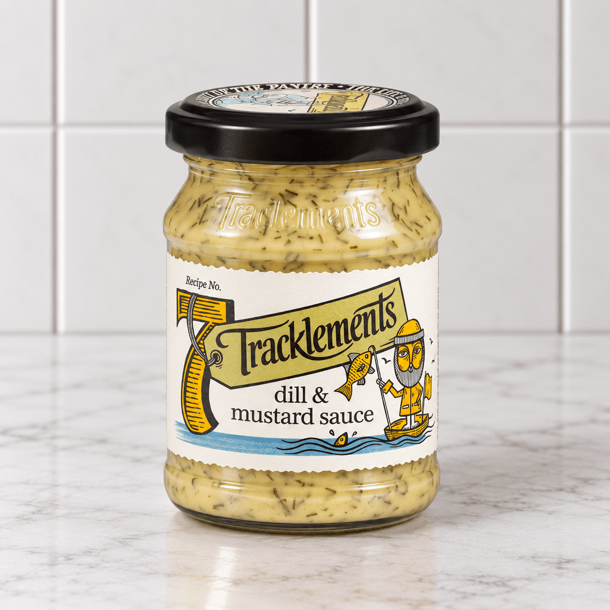 Dill & Mustard Sauce (140g) on a slate background, from Hamiltons Fish