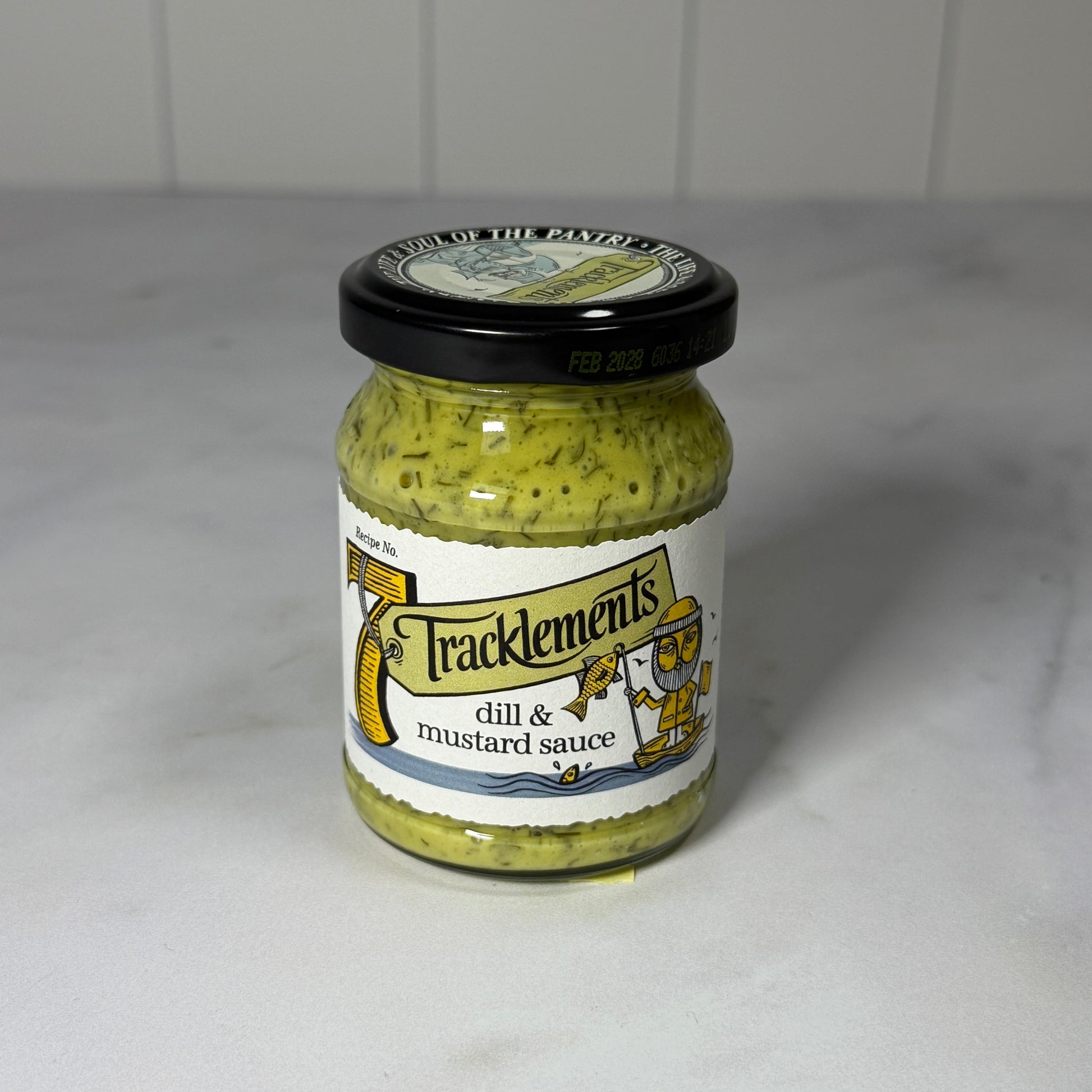 Dill & Mustard Sauce (140g) on a slate background, from Hamiltons Fish