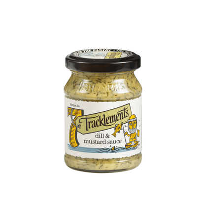 Dill & Mustard Sauce (140g) on a slate background, from Hamiltons Fish