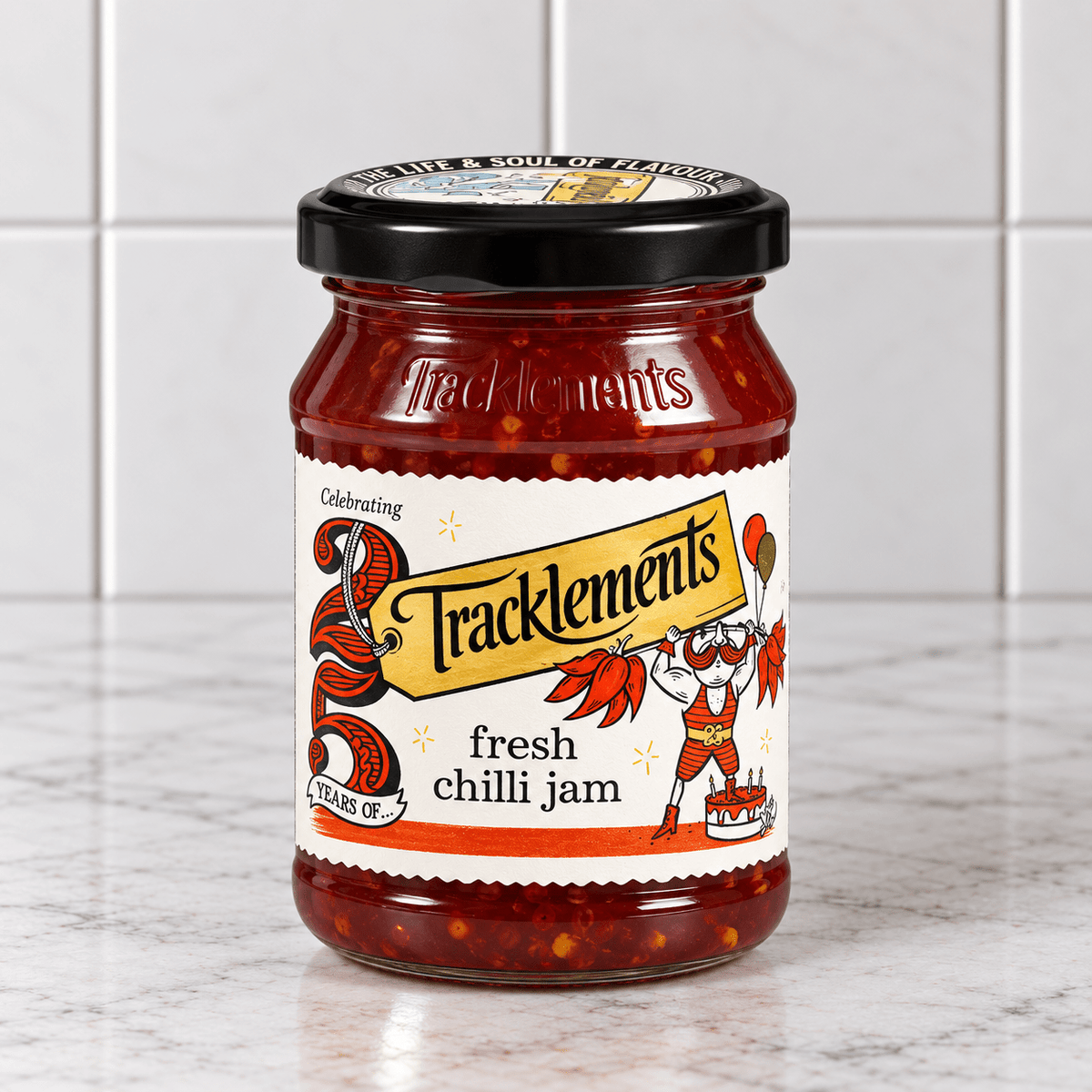 Fresh Chilli Jam (210g) on a slate background, from Hamiltons Fish