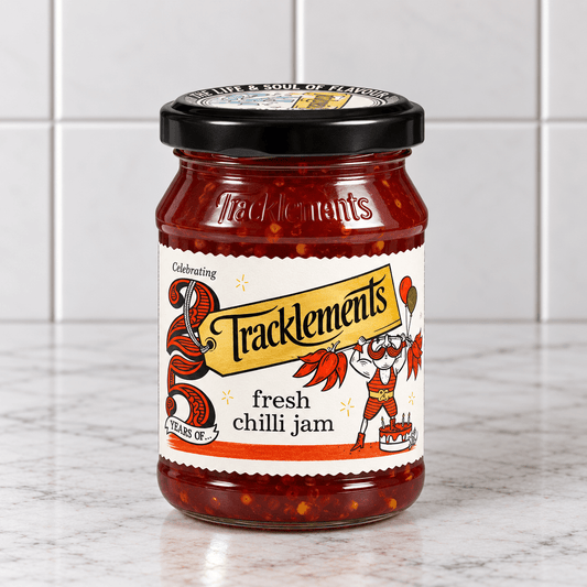 Fresh Chilli Jam (210g) on a slate background, from Hamiltons Fish
