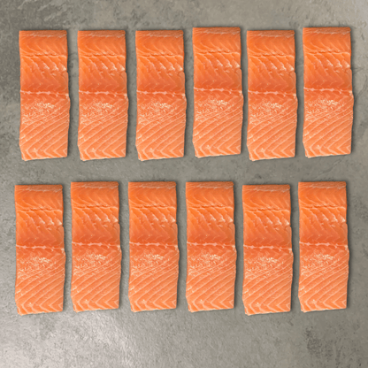 Fresh Salmon Portion Box on a slate background, from Hamiltons Fish