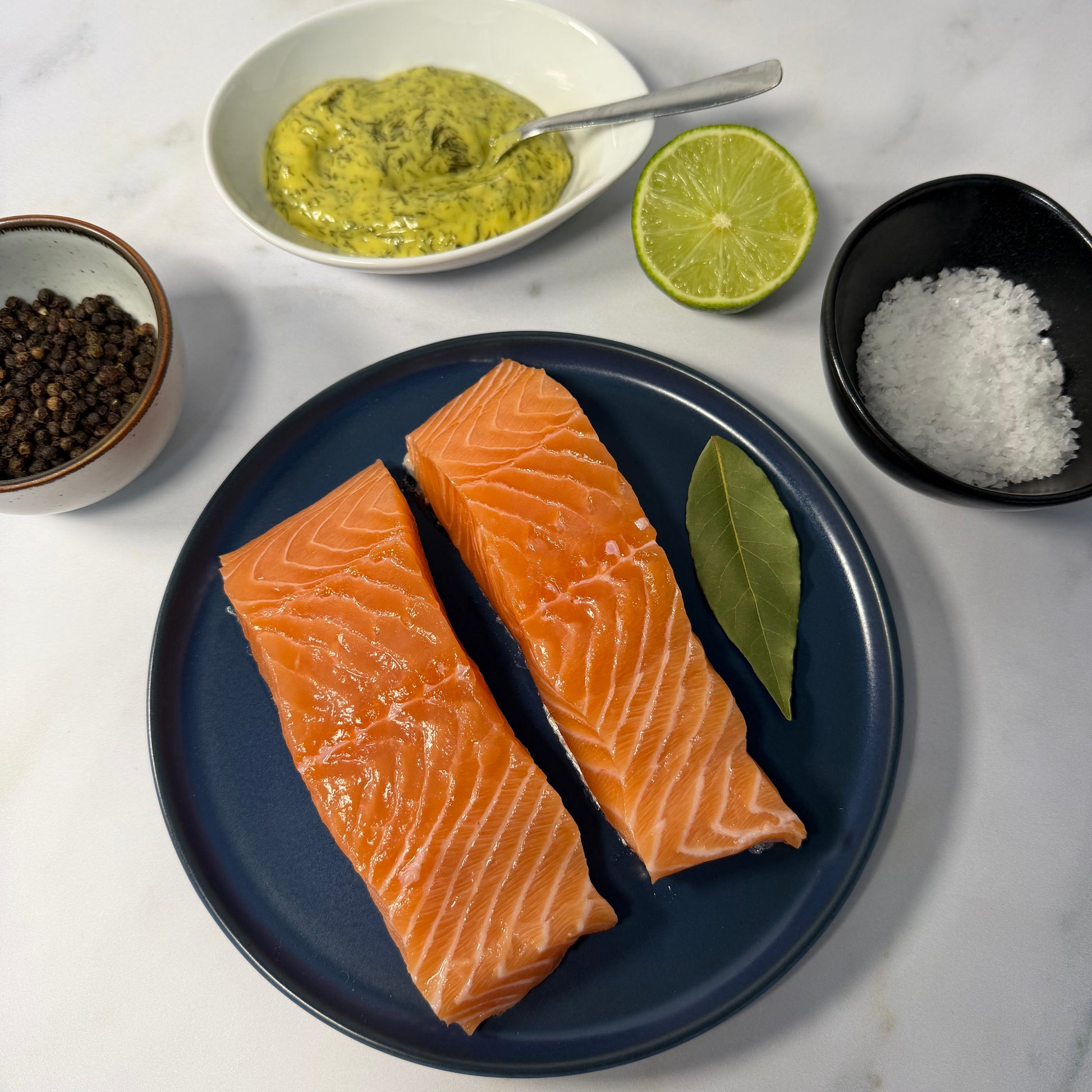 Fresh Salmon Portions on a slate background, from Hamiltons Fish