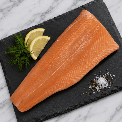 Fresh Salmon Sides on a slate background, from Hamiltons Fish