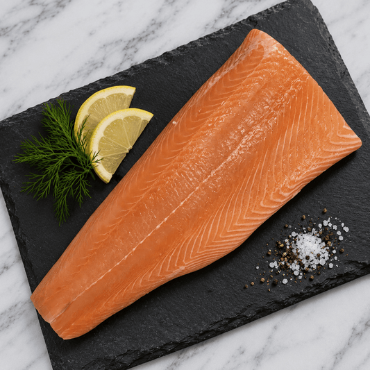 Fresh Salmon Sides on a slate background, from Hamiltons Fish