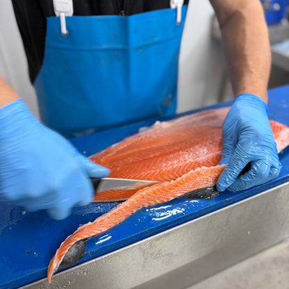 Fresh Salmon Sides on a slate background, from Hamiltons Fish