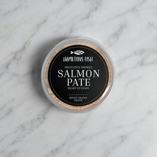 Fresh Smoked Salmon Pate on a slate background, from Hamiltons Fish