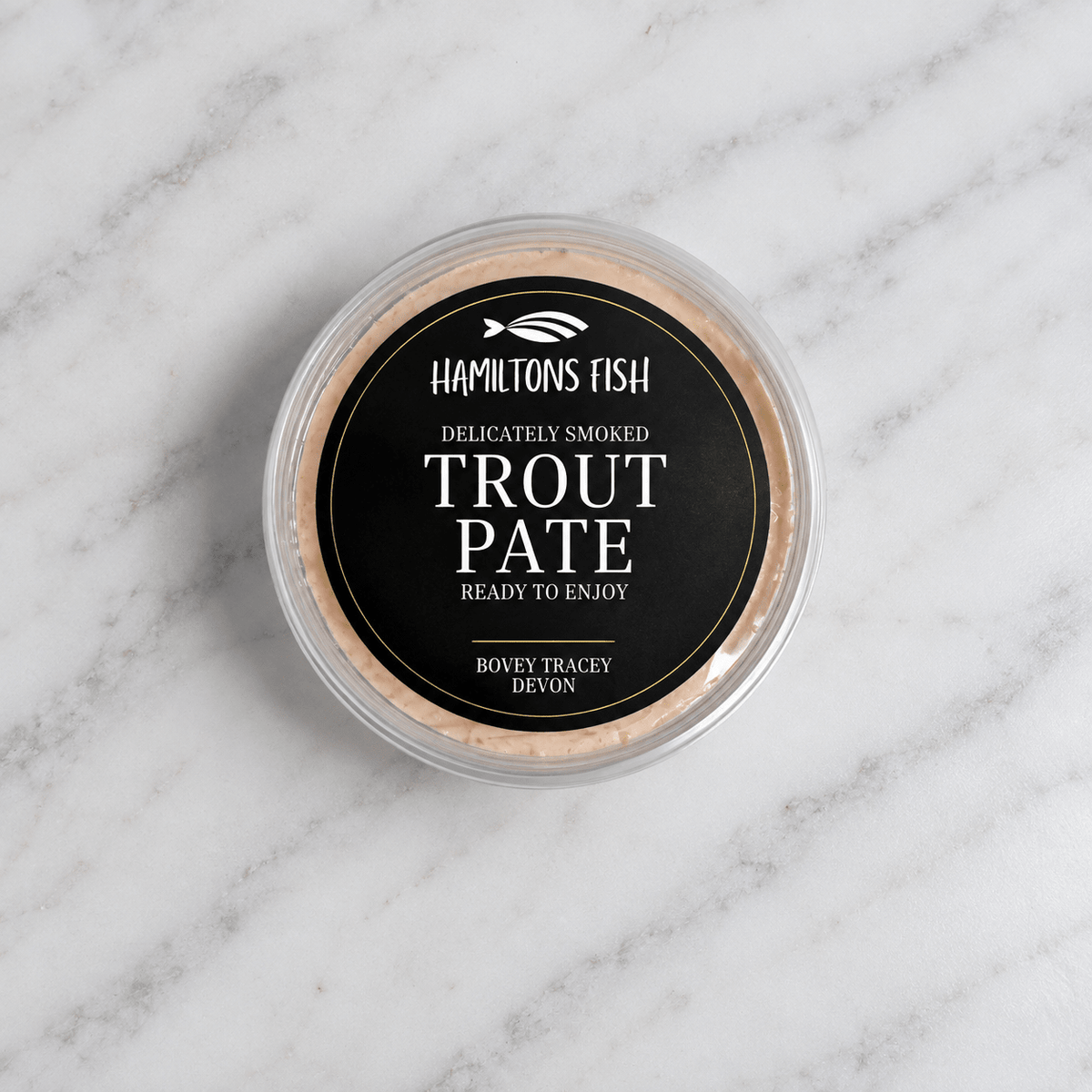 Fresh Smoked Trout Pate on a slate background, from Hamiltons Fish
