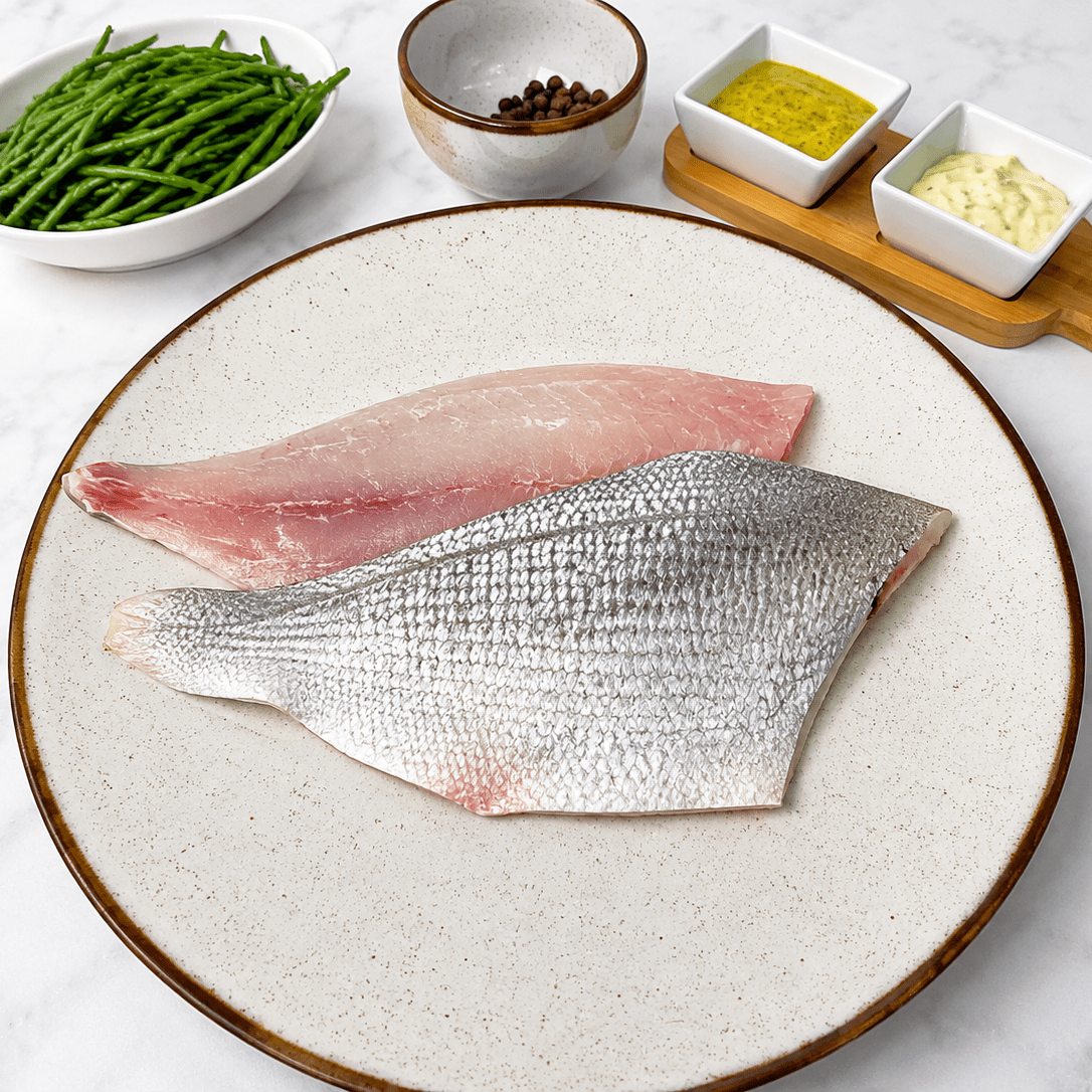 Fresh Wild Black Bream Fillets on a slate background, from Hamiltons Fish