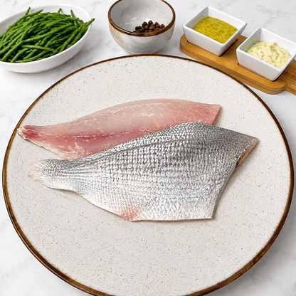 Fresh Wild Black Bream Fillets on a slate background, from Hamiltons Fish