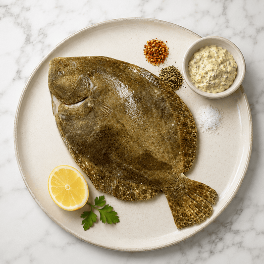 Fresh Wild Brill on a slate background, from Hamiltons Fish