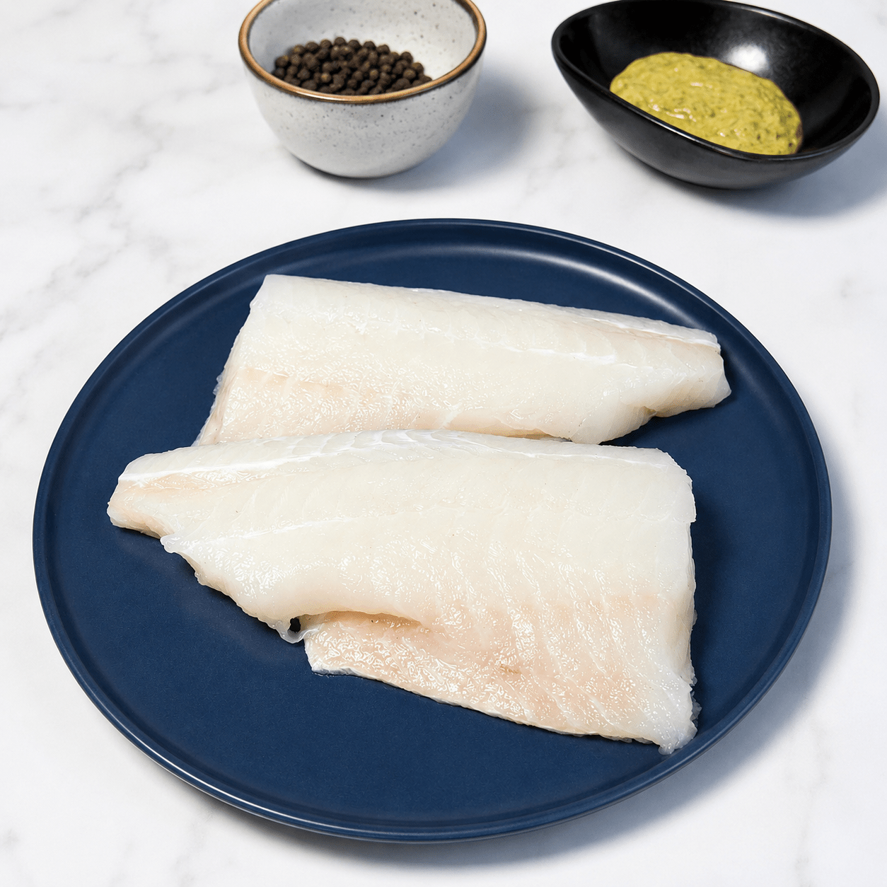 Fresh Wild Haddock Fillets on a slate background, from Hamiltons Fish