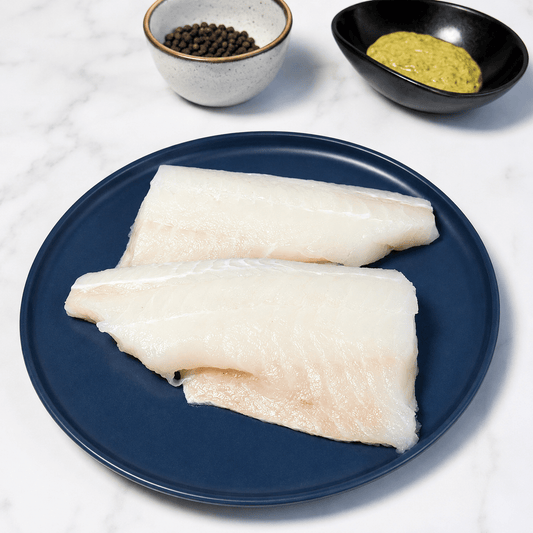 Fresh Wild Haddock Fillets on a slate background, from Hamiltons Fish