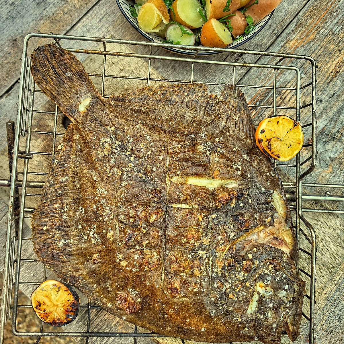 Fresh Wild Turbot on a slate background, from Hamiltons Fish