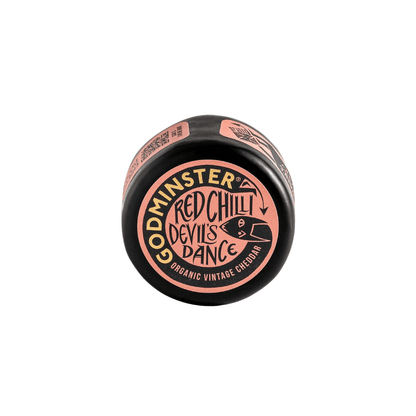 Godminster Red Chilli Devil’s Dance Cheddar (200g) on a slate background, from Hamiltons Fish