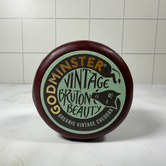 Godminster Vintage Bruton Beauty Cheddar (200g) on a slate background, from Hamiltons Fish