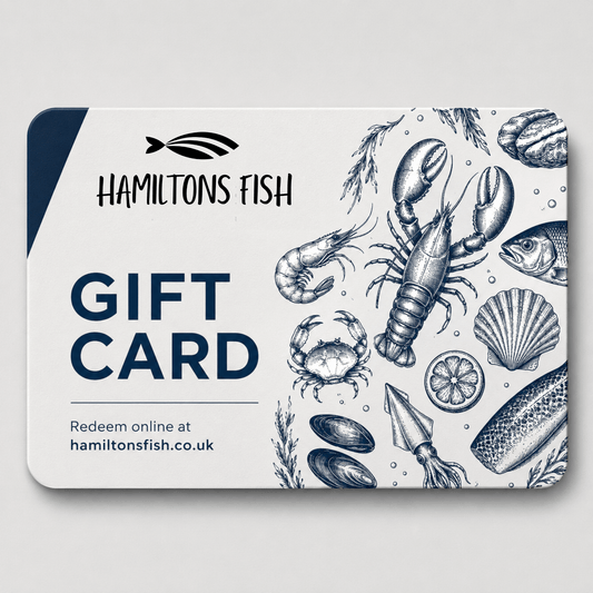 Hamiltons Fish Digital Gift Card on a slate background, from Hamiltons Fish