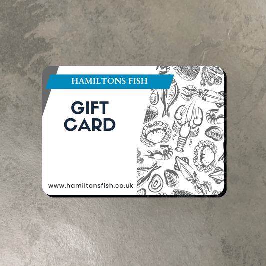 Hamiltons Fish Gift Card on a slate background, from Hamiltons Fish