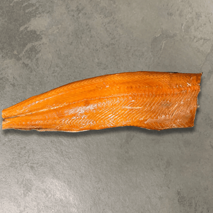 Hot Smoked Salmon Sides on a slate background, from Hamiltons Fish