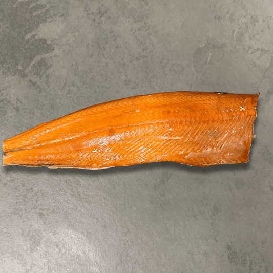 Hot Smoked Salmon Sides on a slate background, from Hamiltons Fish