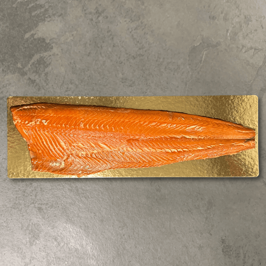 Hot Smoked Salmon Sides on a slate background, from Hamiltons Fish